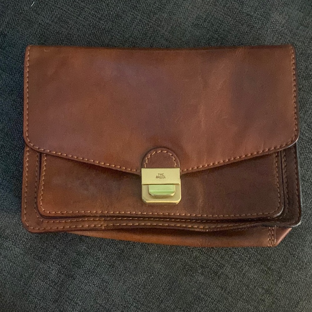 THE BRIDGE VINTAGE MEN'S / WOMENS BROWN LEATHER HANDBAG CLUTCH!